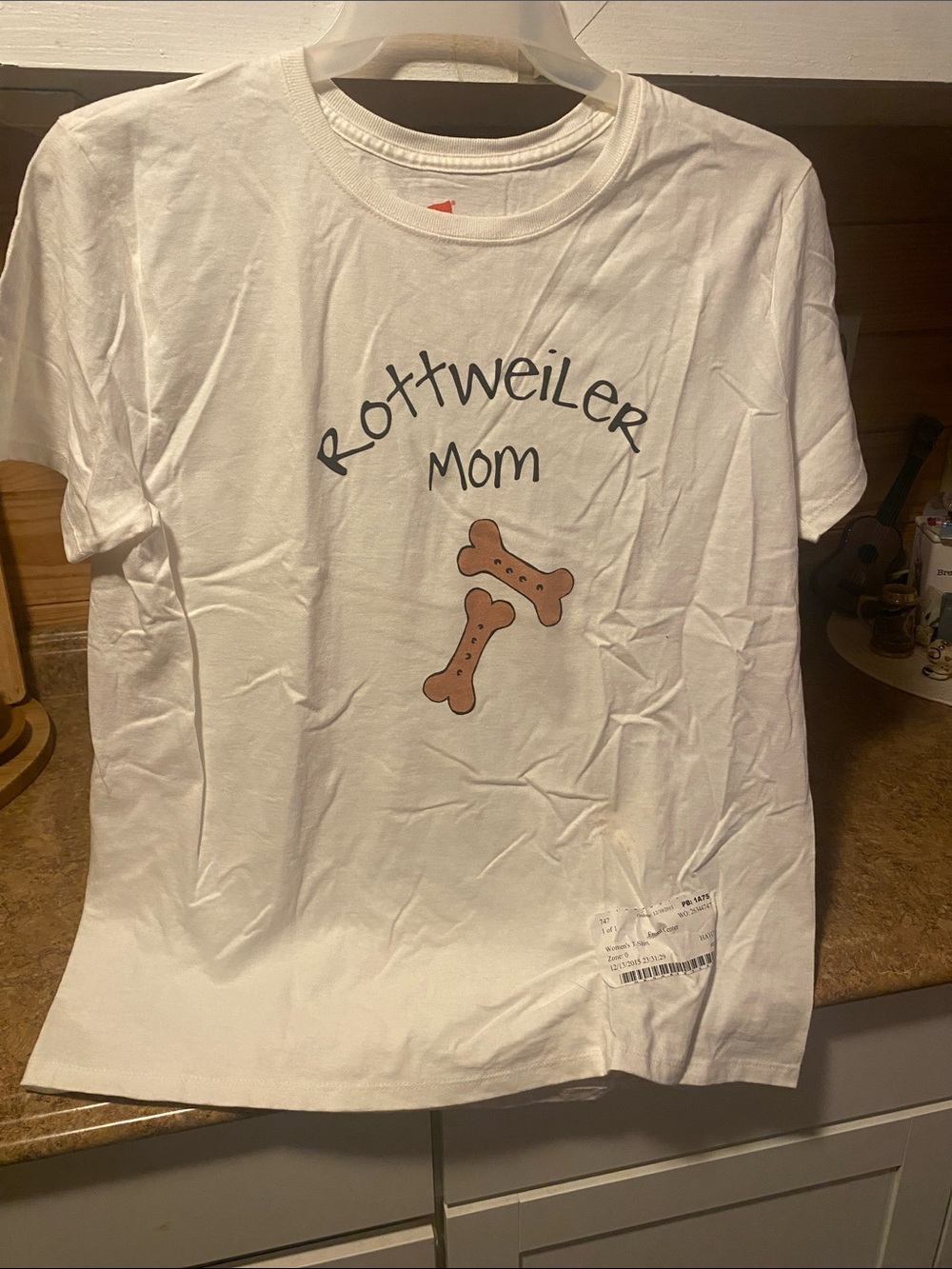 Hanes White Rottweiler Mom Graphic Tee with Bone Print